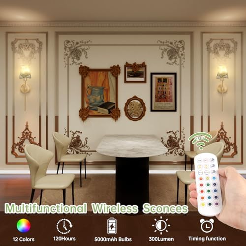 Shenmoyl Battery Operated Wall Sconces Set of 2, Flower Pattern Shade 5000 mAh - Image 2