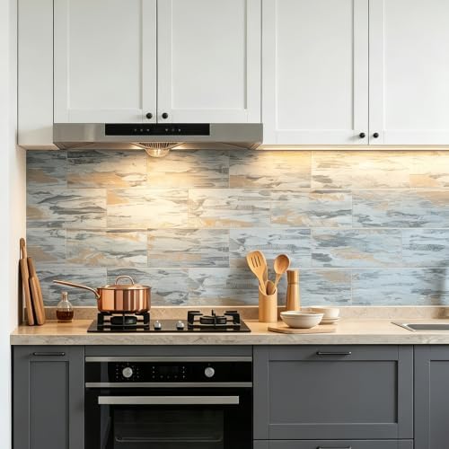 6" x 12" Aged Teal Peel and Stick Backsplash Wall Tiles, PVC Faux Stone Stick - Image 3