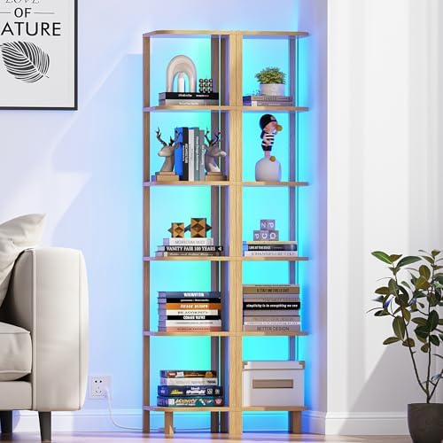TUTOTAK Corner Shelf with LED Light, 6-Tier Corner Bookshelf - Image 5