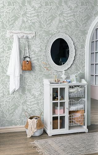 Safiyya Peel and Stick Wallpaper Green and White Floral Leaf Contact Paper Peel - Image 4