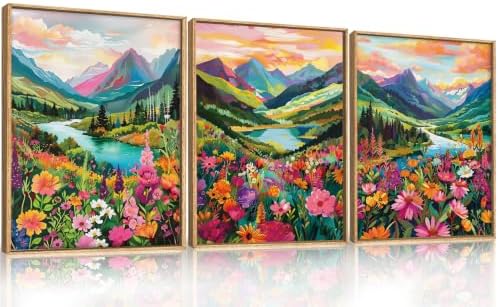 Boho Wildflower Framed Canvas Wall Art, Abstract Mountain Landscape Wall Decor - Image 6