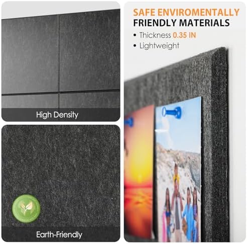 MaxGear Felt Bulletin Board 48" x 36", Dark Gray Felt Wall Tiles Wall Decor - Image 2