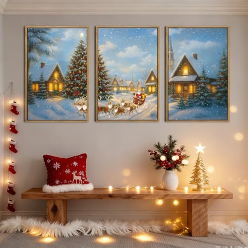 BINCUE Christmas Wall Art Framed Santa Claus Wall Art Decor Santa Winter Wall - Image 2