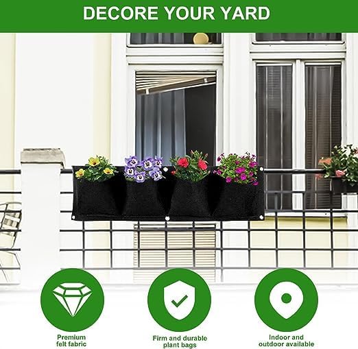 AYNEFY 4Pcs 4 Pocket Hanging Planter Bags, Wall Mounted Reusable Degradable - Image 4