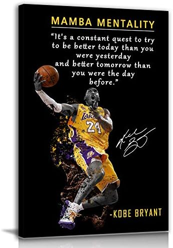 Kobe Bryant Inspirational Poster Canvas Wall Art • Mamba Mentality Quote Canvas by AMARTSUN
