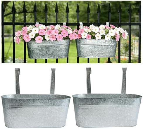2 Pack 17" Galvanized Hanging Railing Planters by JOYFERNAL
