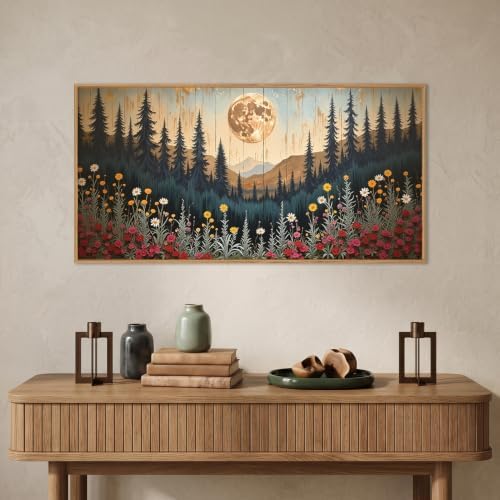 Vintage Moon Forest Framed Canvas Wall Art Set - Image 3