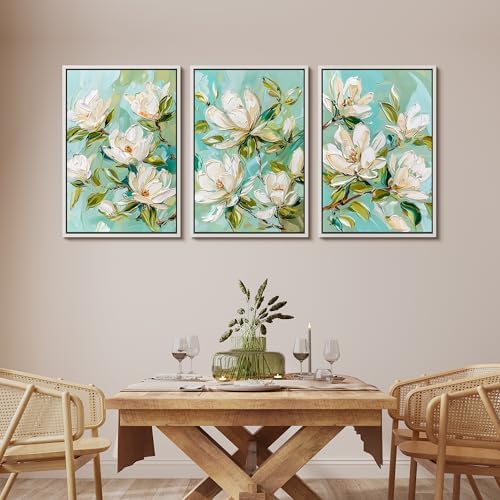 MUDECOR Framed Canvas Print Wall Art Abstract Magnolia Flower Teal Green - Image 2