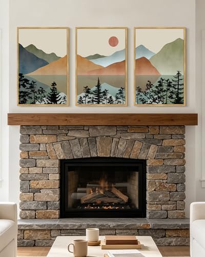 KUVIOKE Landscape Mountain Wall Art 16x24in Natural Framed - Image 6