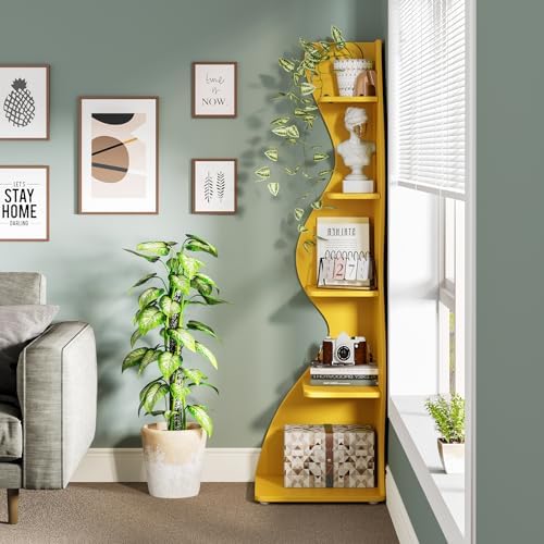 Tribesigns Corner Shelf, Modern 5-Tier Wall Corner Bookshelf, Stylish Corner - Image 4