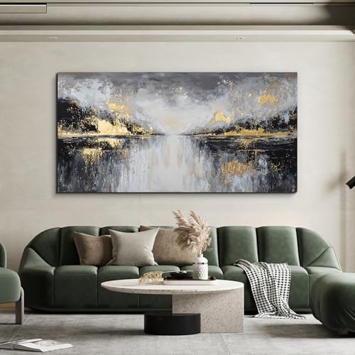 YISXINOAG Black Gold Abstract Wall Art Modern Canvas Artwork Print 29"X58" - Image 2