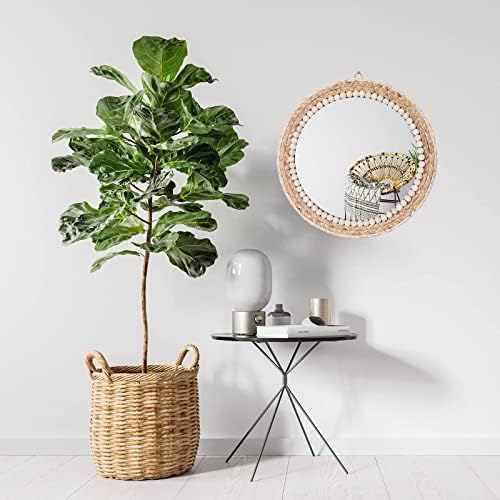 15 Inch Boho Round Hanging Wall Mirror Decorative Rattan Circle Mirrors - Image 3