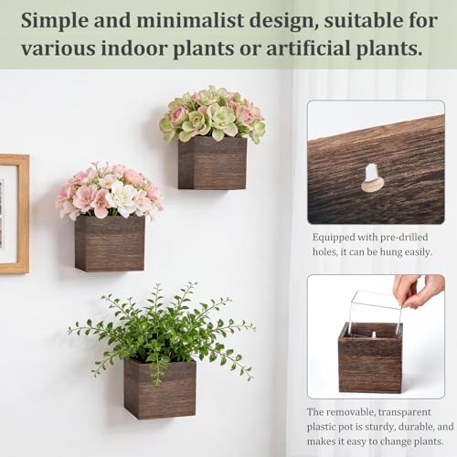 Dahey Small Wall Hanging Planters 3 Pack 4 Inch Wood Pot - Image 4