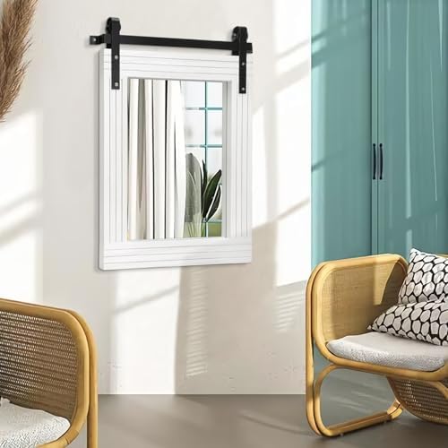 AAZZKANG White Wood Framed Mirror Rectangle Farmhouse Wall Mirrors Decor - Image 4