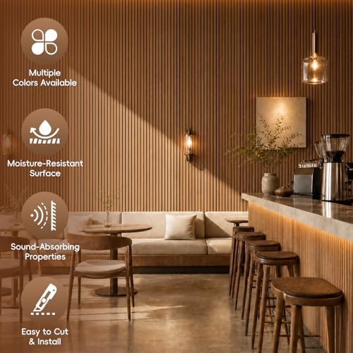 RITOLLO Wood Panels for Wall, 4 Pack Wood Slat Acoustic Panels, 118 x 11 in 3D - Image 3