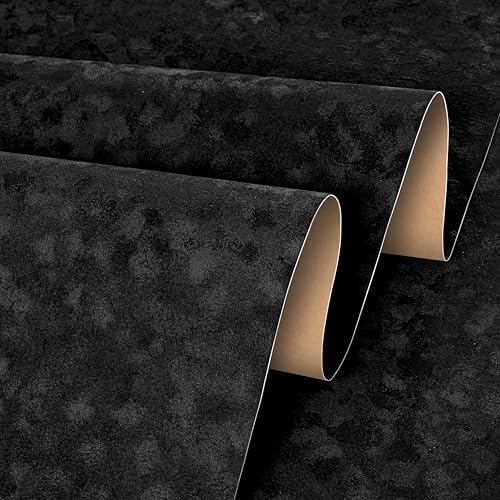 Stickyart Black Peel and Stick Felt Wallpaper Textured Velvet Black Wallpaper - Image 3