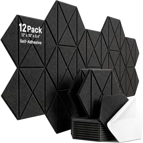 12 Pack Hexagon Acoustic Panels Self Adhesive, X-Lines Design by AUSLET