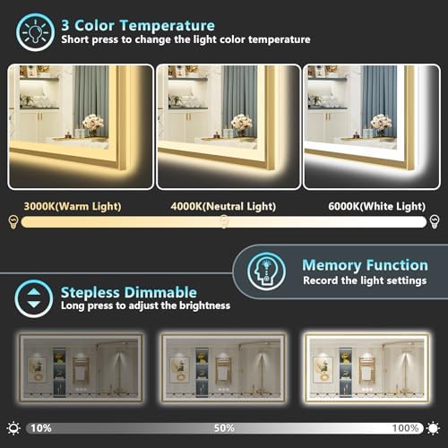 72x40 Gold Beveled LED Lighted Bathroom Mirror, Backlit & Front Lit - Image 5