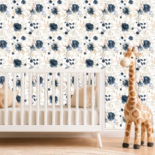 Navy Blue Floral Peel and Stick Wallpaper 17.7"x393.3" - Image 4