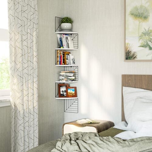 Love-KANKEI Corner Wall Shelf 5 Tier, Solid Wood/Metal Bracket - Image 5