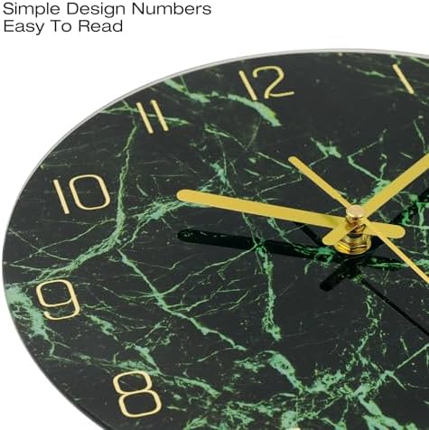 VIKMARI 12inch Emerald Green Abstract Marble Glass Wall Clock Kitchen Decor - Image 4