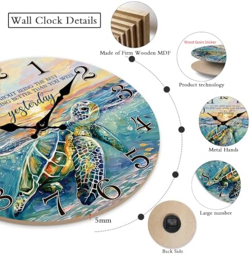 Sea Turtle Inspirational Wall Clock 14 Inch Silent - Image 3