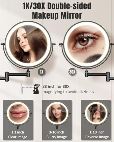 VFD 8'' 30X/1X Wall Mounted Lighted Magnifying Makeup Mirror - Image 2