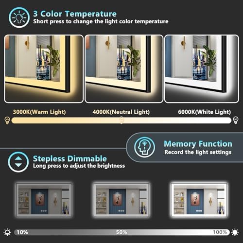 55x36 Black LED Bathroom Mirror, Backlit & Front Lit Lighted Mirror - Image 5