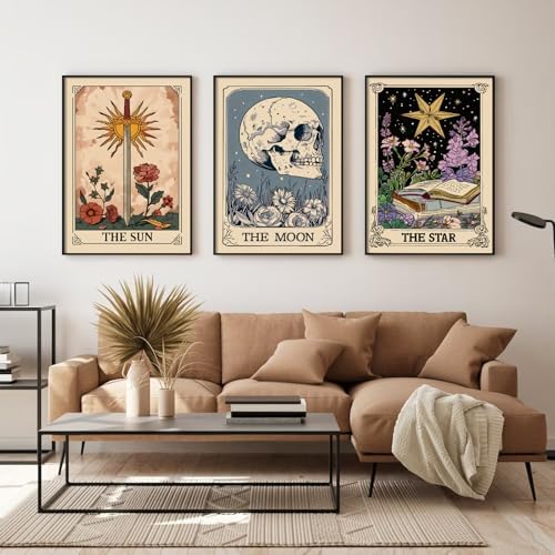 Pouydmi Tarot Card Wall Art Sun Moon Canvas Wall Decor Mystical Astrology Wall - Image 4