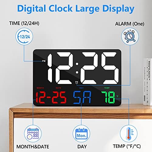 Digital Wall Clock, 11.5" LED Digital Alarm Clock Large Display, - Image 5