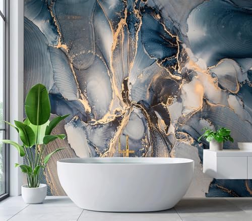 Modern Abstract Blue Gold Fluid Art Wallpaper Peel Stick - Image 4