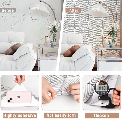 MelunMer Grey Modern Peel and Stick Wallpaper Boho Removable 17.3''×590'' - Image 4