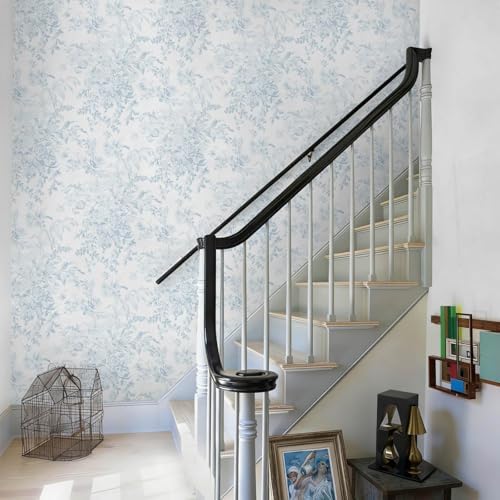 Heroad Blue Peel and Stick Wallpaper Vintage Floral Contact Paper Girly - Image 3