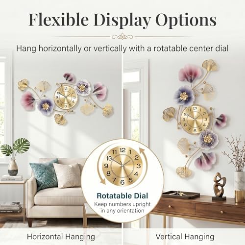 36" 3D Ginkgo Leaf Metal Wall Clock - Image 3