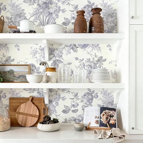 Jeweluck Gray White Floral Peel and Stick Wallpaper Vintage 16.9"x 196.8" - Image 6