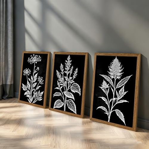 AVECCO 3 Pieces Black White Botanical Wall Art Canvas Framed 20x30 Inch - Image 5