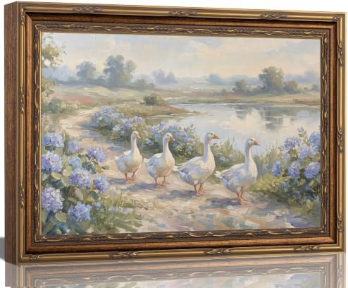 Vintage Gold Framed Geese Farmhouse Canvas Wall Art 9x11 Inch by Livingroomwallart