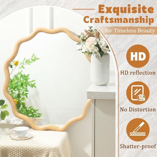 Vercraft 30" Scalloped Wood Wall Mirror, Boho Wall Decor - Image 4