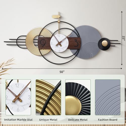 50x22 Inch Decorative Wall Clock Battery Operated Silent Non-Ticking - Image 2