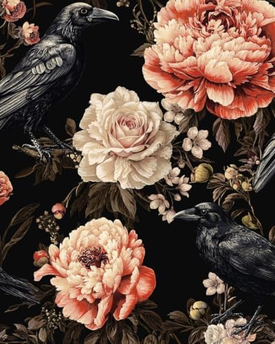 ILHIIOR Black Crow Floral Peel and Stick Wallpaper 17.5 x 393 Inches by ILHIIOR