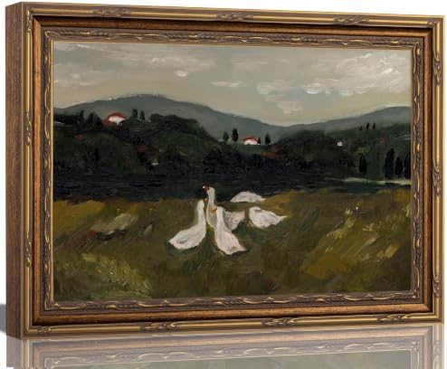 Vintage Framed Geese Meadow Farmhouse Canvas Wall Art 12x16 Inch by Livingroomwallart