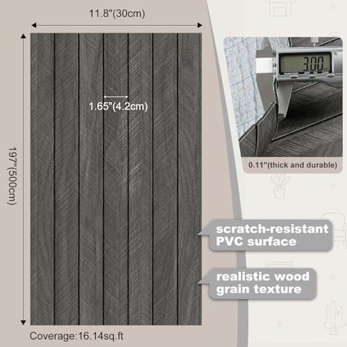 Black Grey Wood Grain 3D Wall Panels Peel and Stick Acoustic PVC Wood Slat - Image 2