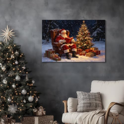 AVANT GARDE CANVAS Christmas Canvas Wall Art, Santa Claus Reading Book Poster - Image 3