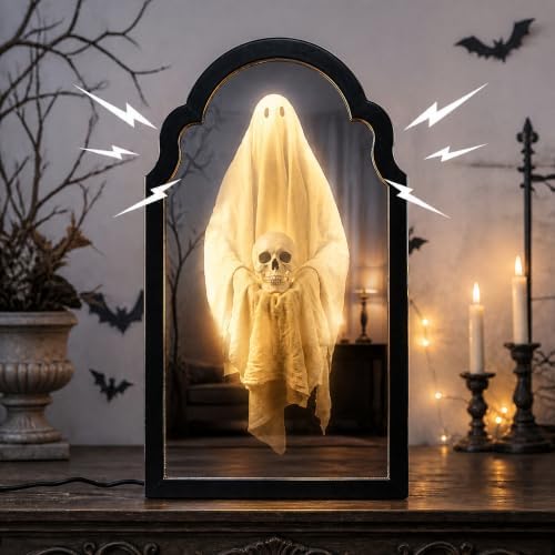 20" Haunted Ghost Mirror with LED Lights & Scary Voice Changer by Bafeil