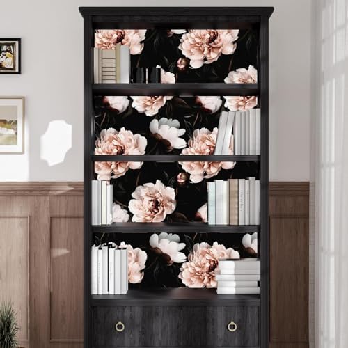 Black Pink Floral Peel and Stick Vintage Peony Wallpaper 17.5X 393 - Image 2