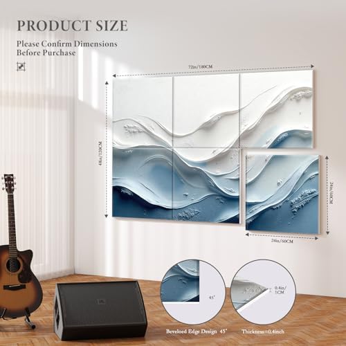 JBER Acoustical Wall Panels 72" x 48", Cerulean Undulations - Image 2