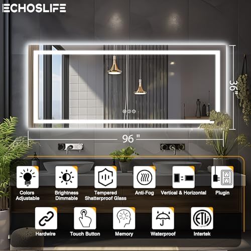 EchosLife 96"x36" Large LED Bathroom Mirror - Image 2