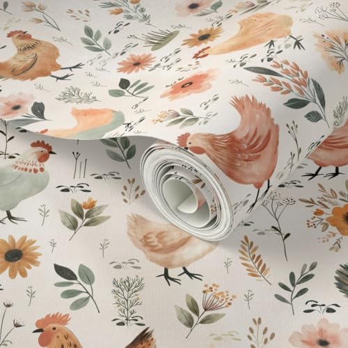 Spoonflower Pastel Hens Peel and Stick Wallpaper - Image 2