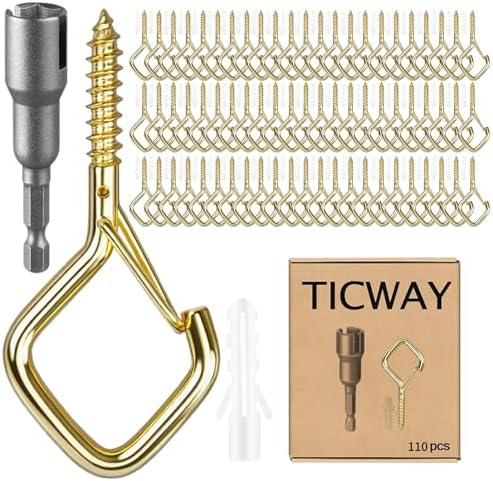 2.36IN Ceiling Screw Hooks for Hanging Plants, Safety Buckle by Ticway