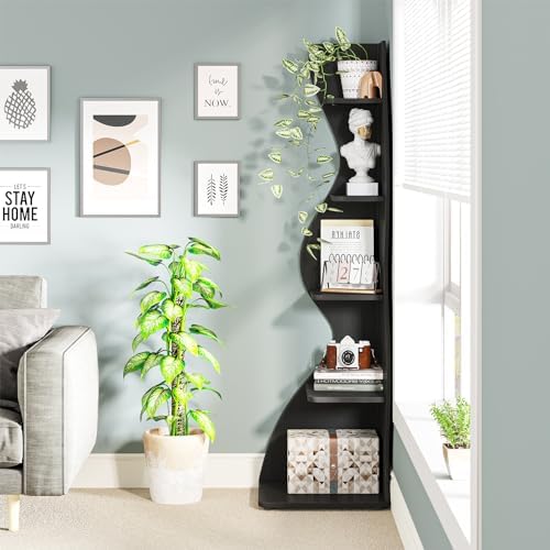 Tribesigns Corner Shelf, Modern 5-Tier Wall Corner Bookshelf, Stylish Corner - Image 5